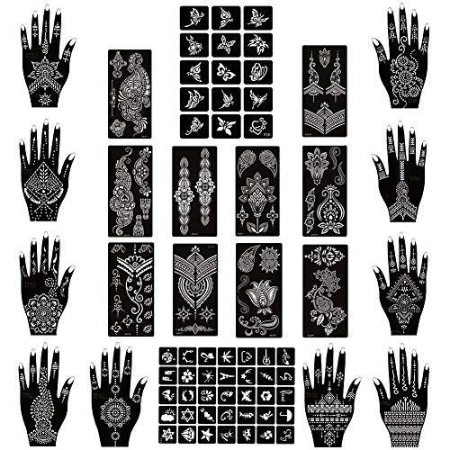 Xmasir Henna Tattoo Stencils Kit Pack of 22 Sheets, Temporary Tattoo Templates Indian Arabian Tattoo Sticker for Hands Body Art