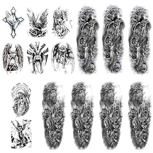 Aresvns Sleeve Temporary Tattoos Holy God for Men and Women 15 Sheets,Blessing and Asylum Type Large Waterproof Realistic Fake Tattoos Christmas Gift