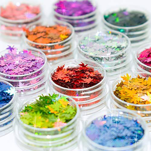 Glitter Wenida 12 Colors Maple Leaf Holographic Sparkly Cosmetic Festival Sequins Craft Glitter for Arts Nail Face Body