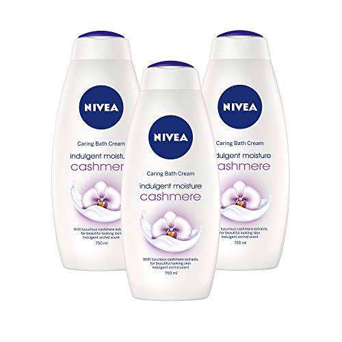 Nivea Bath Cream Body Wash, Indulgent Moisture Cashmere Orchid Scent - 25.36 Ounce (750ml) x Pack of 3