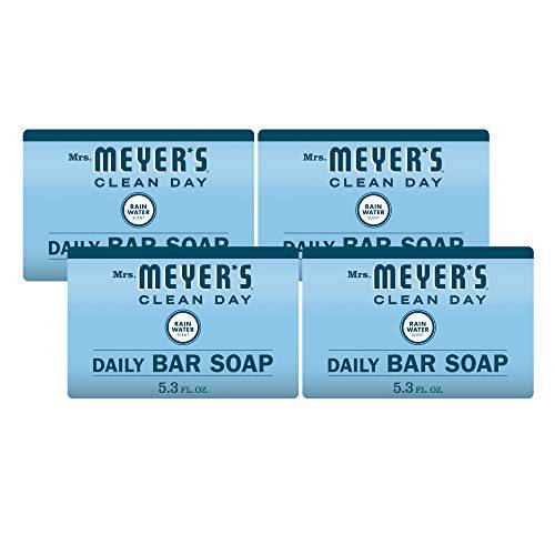 Mrs. Meyer’s Bar Soap, Use as Body Wash or Hand Soap, Made with Essential Oils, Rain Water, 5.3 oz, 4 Bars