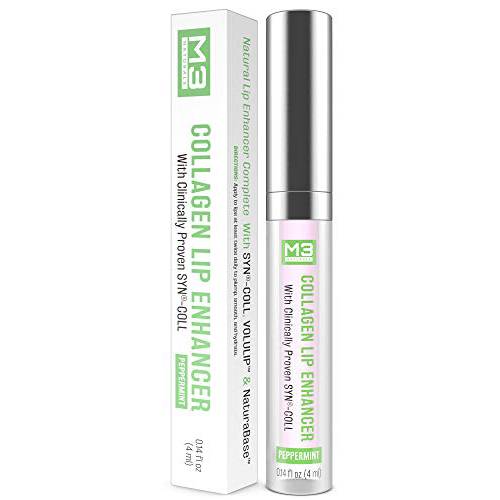 Collagen Lip Plumper Clinically Proven Natural Lip Enhancer for Fuller Softer Lips Increased Elasticity Reduce Fine Lines Hydrating Plump Gloss Lipstick Primer by M3 Naturals