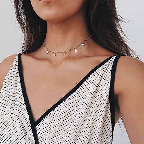 Adflyco Boho Star Choker Necklace Silver Pendant Necklaces Jewelry Adjustable for Women and Girls (Gold)