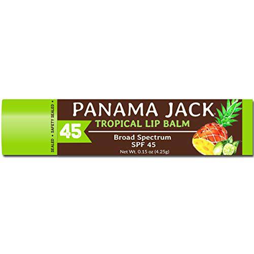 Panama Jack Sunscreen Lip Balm - SPF 45, Broad Spectrum UVA-UVB Sunscreen Protection, Prevents & Soothes Dry, Chapped Lips, Tropical, 2-pack