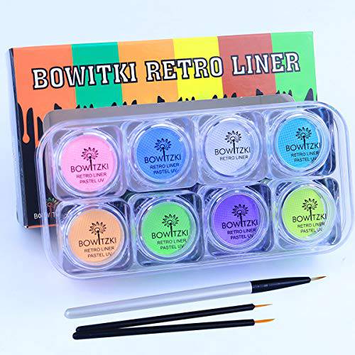 Bowitzki 8x5 Gram Water Activated Eyeliner Hydra Liner Makeup UV Glow Fluorescent Color Graphic Retro Face and Body Paint (Pastel Color)