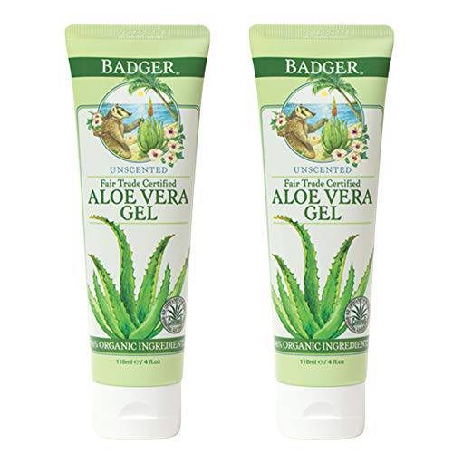 Badger Aloe Vera After Sun Gel (2 Pack) - Fair Trade and Certified Organic Aloe Vera Gel, Cooling and Soothing - Unscented, 4 oz