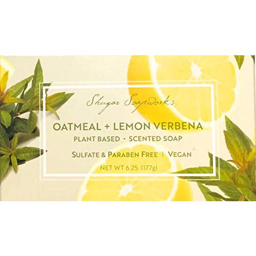 Shugar Soapworks Oatmeal & Lemon Verbena Soap 6.25 Oz - Plant Based, Vegan, Natural, Pure, No Dyes, Sulfate & Paraben Free (2 Pack)