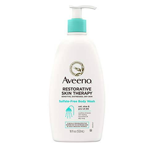 Aveeno Restorative Skin Therapy Sulfate-Free Body Wash for Sensitive, Distressed, Dry Skin, Gentle Cleanser with Oat, Formulated without Parabens, Fragrances & Soaps