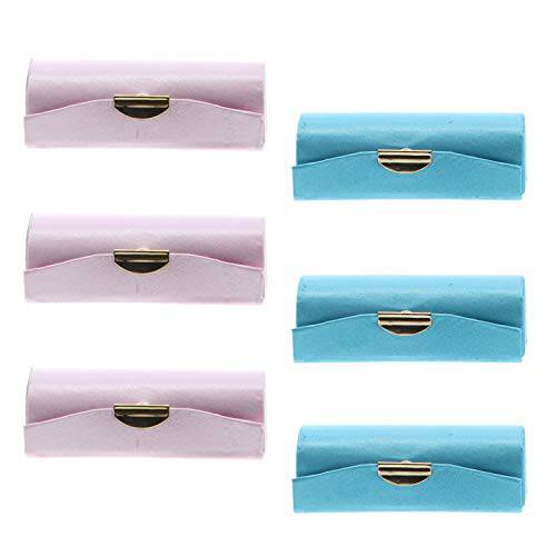 Light Pink Turquoise Solid Satin Ladies Lipstick Case With Mirror Set of 6