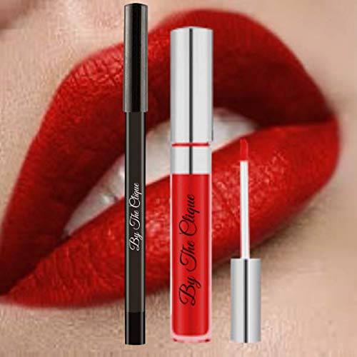 By The Clique Premium Matte Lip Kit | Deep Red Lipstick and Liner Set | Red Carpet Ready