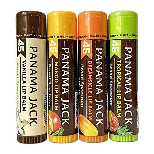 Panama Jack Sunscreen Lip Balm - SPF 45, Flavor Pack, Broad Spectrum UVA-UVB Sunscreen Protection, Prevents & Soothes Dry, Chapped Lips