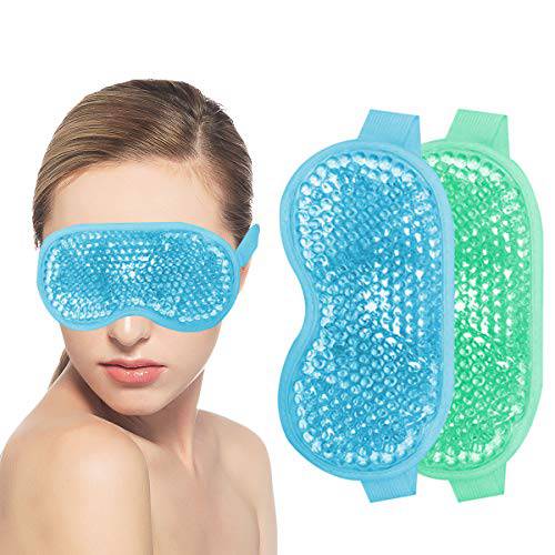 Permotary 2PCS Gel Eye Mask Reusable Hot Cold Compress Pack Eye Therapy ,Therapeutic Gel Eye Spa Pad for Puffiness /Dark Circles/Eye Bags /Dry Eyes/Headaches/Migraines/Stress Relief-Blue &Green