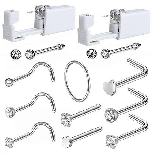 Piercing Kit - Silmy Nose Piercing Kit Including Disposable Self Nose Piercing Gun with Nose Studs Rings for Women Girls Piercing Jewelry Set and Nose Piercing Gun Kit Tools