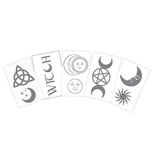 Witchy Celestial Silver Temporary Tattoos (10-Pk) | Witch-Inspired | Skin Safe | MADE IN THE USA | Removable