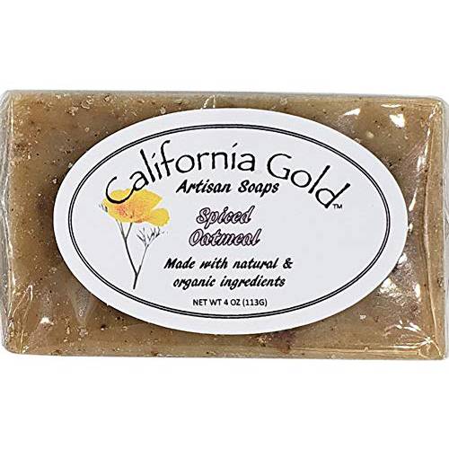California Gold Artisan Soaps Spiced Oatmeal Bar Soap- All Natural and Organic made with Clove and Oils of Sunflower and Coconut, 1-4 oz. Bar