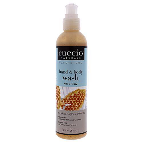 Cuccio Naturale Hand And Body Wash - Solution Which Exfoliates, Cleanses And Hydrates The Skin - Infused With Noisturising Beads Of Natural Jojoba - Great Exfoliant - Milk And Honey - 8 0Z