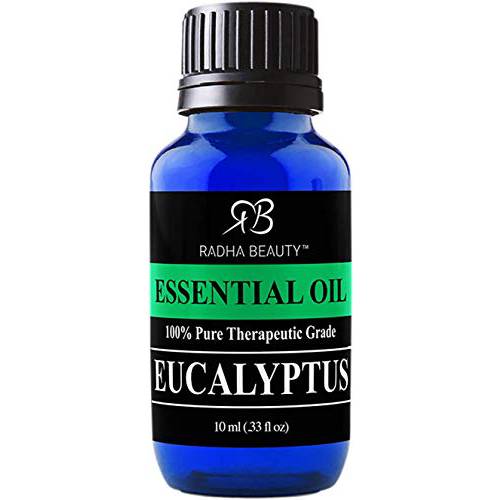 Radha Beauty Eucalyptus Essential Oil 10ml - 100% Pure & Therapeutic Grade, Steam Distilled for Aromatherapy, Relaxation, Shower, Sauna, Bath, Steam Room, Pain Relief, Congestion, Stress Relief…