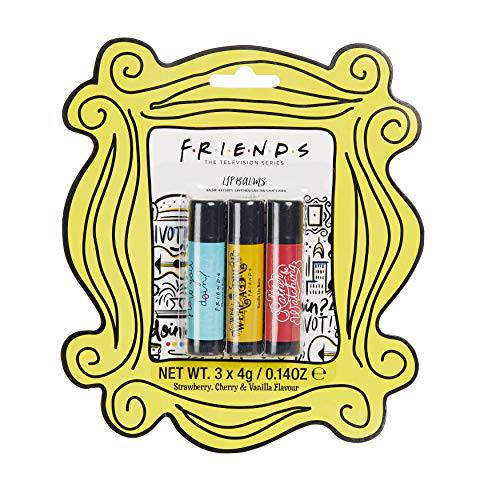 Friends TV Show Lip Balm Trio - Set of Three Flavoured Lip Balms, Strawberry, Vanilla, Cherry