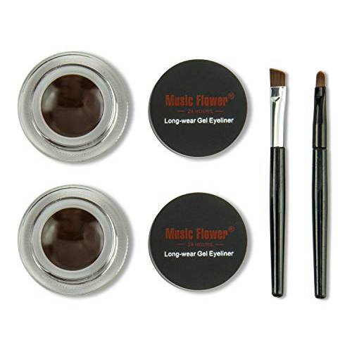 Frola 2 In 1 Long-wear Gel Eyeliner Smudge-proof & Waterproof, Last for All Day Long, 2 Pieces Eye Makeup Brushes Included (6 Brown+Brown)