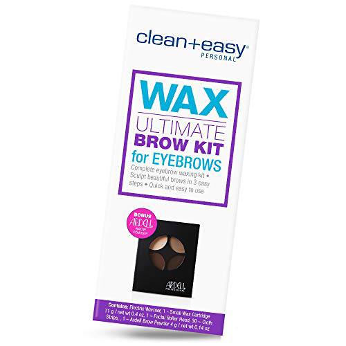 Clean + Easy Wax Ultimate Brow Kit for Shaping and Defining Brows, Complete Roll-on Wax Set for Painless Hair Removal, Portable and Simple to Use, for DIY and At-home Waxers