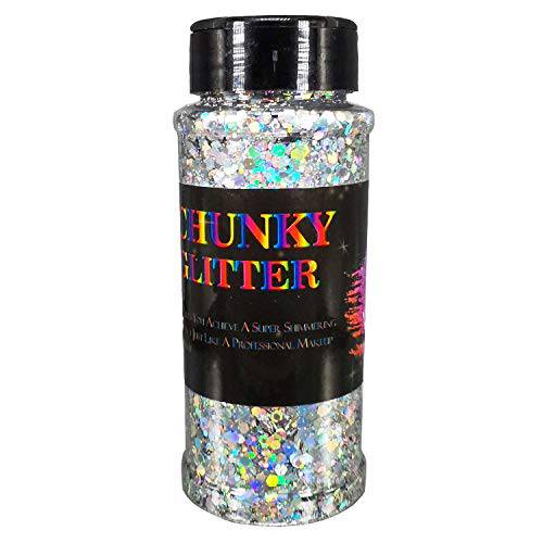 COKOHAPPY Laser Silver Chunky Glitter Hexagon Body & Hair Art Mixed Holographic Iridescent