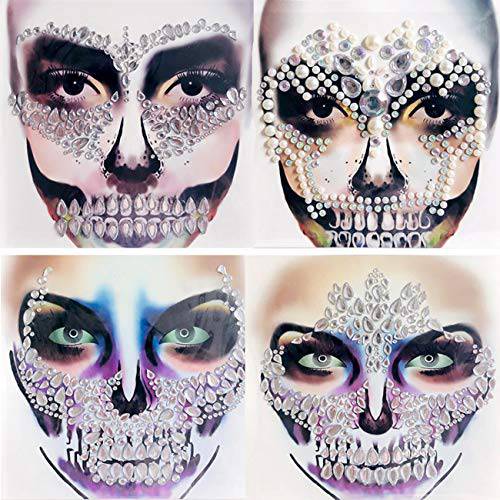 4 Pack Glows Face Gems Jewels, Temporary Rhinestone Stickers, Face Tattoos Glow in the Dark, Crystals Body Gems Stick on Face for Carnival Festival, Party, Outfit, Performance (C)