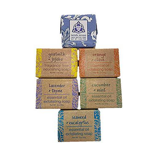 Stress Relief Soap Sampler Gift Set - 6 Bars of Hand Crafted Exfoliating 2 Oz Bar of Soap Printed on Recycled Paper with Soy Ink - Shea Butter, Cocoa Butter with Assorted Fragrances - Perfect to Unwind and Relax after a Long Day.