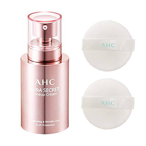AHC Aura Secret ToneUp Cream 50 ml / 1.69 fl.oz + AHC Natural Perfection Suncushion Puff 2 ea.  UV Protection SPF30/PA++