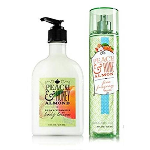 Bath and Body Works PEACH & HONEY ALMOND Duo Gift Set - Body lotion and Fine Fragrance Mist - Full Size