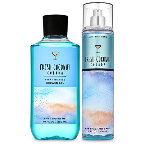 Bath and Body Works FRESH COCONUT COLADA - Duo Gift Set - Shower Gel and Fragrance Mist - Full Size
