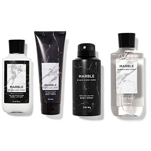 BATH AND BODY WORKS MARBLE FOR MEN DELUXE GIFT SET - Deodorizing Body Spray - Body Lotion - Body Wash & Body Cream - FULL SIZE