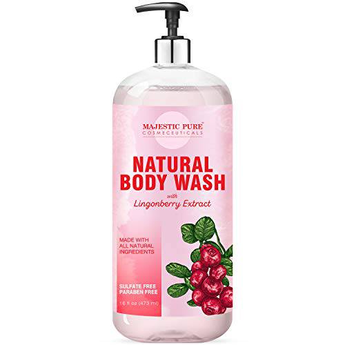 MAJESTIC PURE All Natural Body Wash with Lingonberry Extract - for Body, Face and Hand - Liquid Soap, Sulfate Free & Paraben Free, for Women and Men - 16 fl oz
