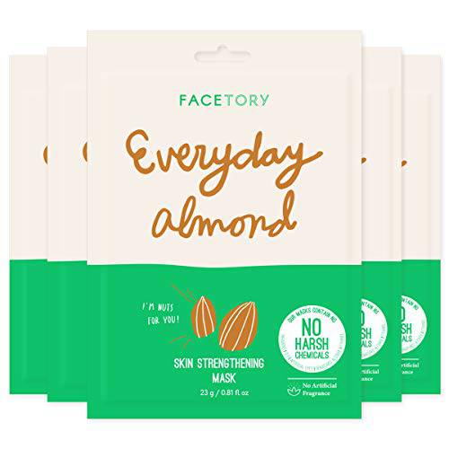 FACETORY Everyday Almond Skin Strengthening Mask With No Harsh Chemicals - Soft Sheet Mask, For All Skin Types - Strengthening and Anti-Aging Face Mask (Pack of 5)