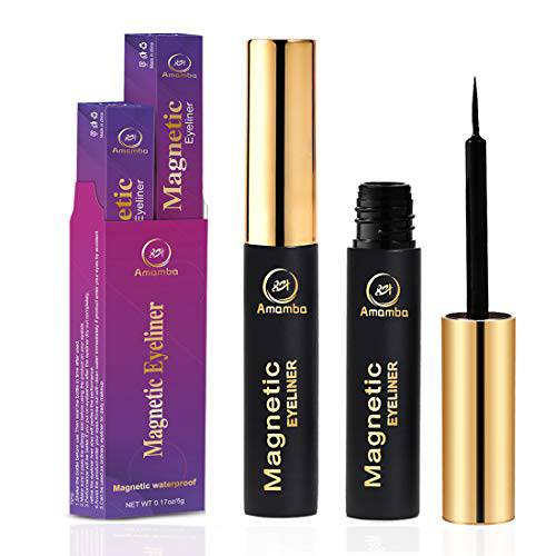 Amamba Magnetic Eyeliner,Waterproof and Smudge Resistant Magnetic liner,No iron powder and Natural Look【2pcs】
