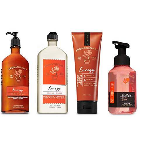 Bath and Body Works Aromatherapy ORANGE GINGER Deluxe Gift Set - Body Cream - Body Lotion - Body Wash and Gentle Foaming Hand Soap - Full Size