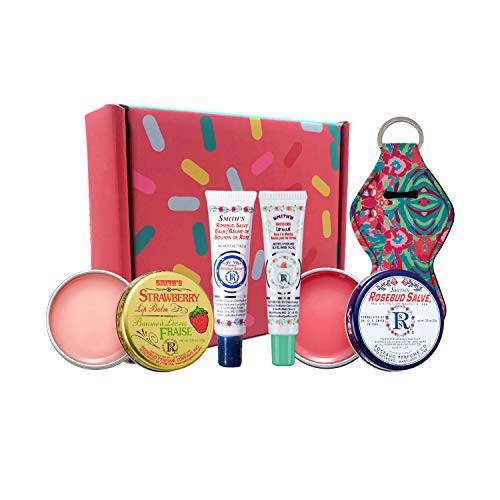 Smith’s Rosebud Salve, Strawberry And Minted Rosebud Lip Balm Gift Set In Tin Can And Tube, Chapstick Collection Gifts Box-Lip Gloss Bundle Chapstick Giftbaskets