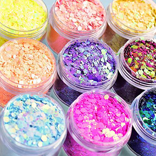 Body Glitter Wenida 9 Colors 190g Holographic Iridescent Cosmetic Festival Makeup Chunky Powder for Nail Hair Eye Face