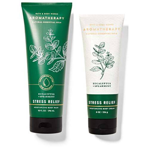 Bath and Body Works Aromatherapy Eucalyptus Spearmint Gift Set - Body Cream and Moisturizing Body Wash - Full Size