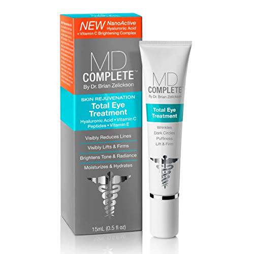 MD Complete Total Eye Treatment | Anti-Aging Hydrating Skin Renewal Eye Treatment | with Peptides, Vitamins C & E and Hyaluronic Acid for Wrinkles, Fine Lines and Crows Feet 0.5 fl oz