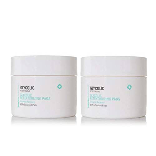 Serious Skincare Glycolic Retexturizing Pads for Smoother Skin - Glycolic Acid - Micro Exfoliates Dead Skin Cells - Pre-Soaked Cotton Pads – 2 Pack (60 Pads Each)