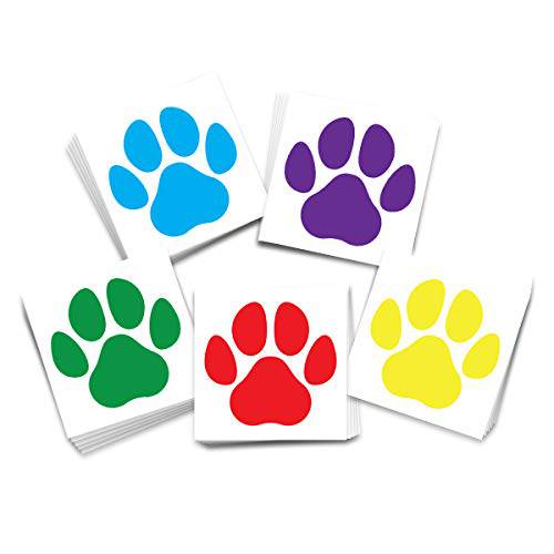 Colored Paws Temporary Tattoo Multi Pack (50) | 5 Colors (10 of each) | Teacher Classroom Supplies | Skin-Safe | MADE IN USA | Removable
