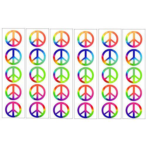 Rainbow Peace Symbol Sign Tattoos, 60’s Hippie Party Favors