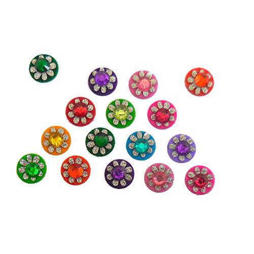 India Crafts ™ 4 Packs - 64 Colorful Crystal Bindi Velvette round face jewels Tika (Round Crystal)