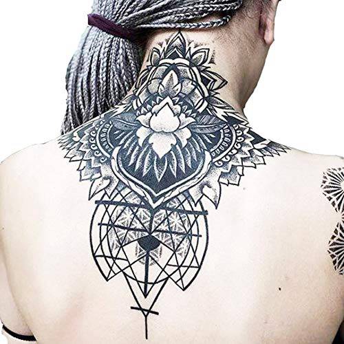 Extra Large Temporary Floral Tattoos Adults for Women Temporary Neck Long Lasting Temp Realistic Fake Unique Tattoo Mandala Body flowers Sticker Women Real Looking Fake Tatoos (30x26cm(11.81x10.24in))
