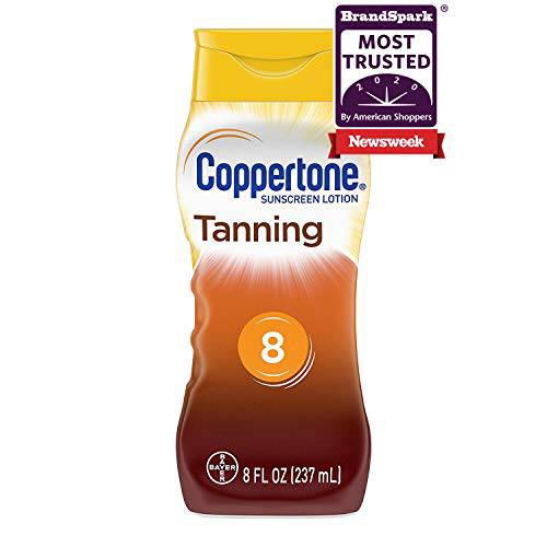 Coppertone Tanning Sunscreen Lotion, Water Resistant Body Sunscreen SPF 8, Broad Spectrum SPF 8 Sunscreen, 8 Fl Oz Bottle