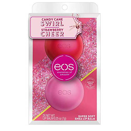 EOS Holiday Sphere Lip Balm 2 Pack Strawberry Cheer & Candy Cane Swirl