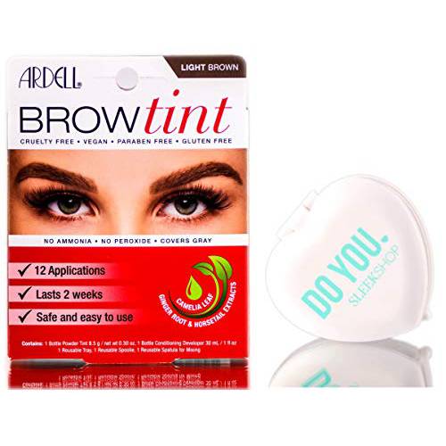 Ardell Professional Brow Tint, 12 applications (with Compact Mirror) Cruelty Free, Vegan, Paraben Free, Gluten Free, Last 2 weeks (Light Brown)