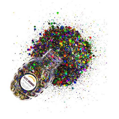 Neva Nude Face and Body Glitter Keychain - Chunky Loose Glitter for Festivals, Raves, and More | Cosmetic Grade | Super Sparkly (Rainbow Brite Multicolor Holographic Glitz Grenade)