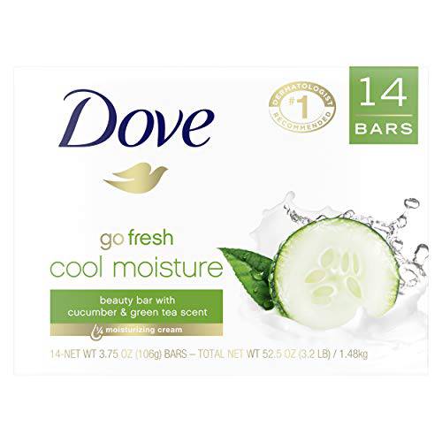 Dove Skin Care Beauty Bar For Softer Skin Cucumber and Green Tea More Moisturizing Than Bar Soap 3.75 oz, 14 Bars