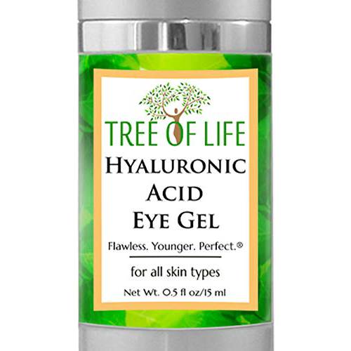 Tree of Life Hyaluronic Acid Hydrating Eye Gel Cream with Brightening Vitamin C + Renewing E & Aloe, Clean Dermatologist-Tested Skin care,0.5 Fl Oz